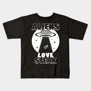 Aliens Love Steak Vintage Retro Funny Alien Abduction Meme Kids T-Shirt